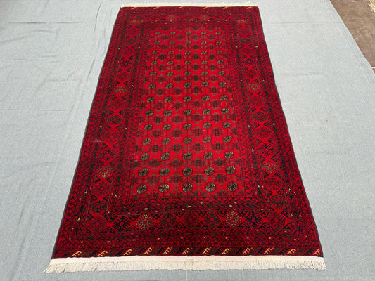 Handmade 4x6 Red Rug - Traditional Wool Area Carpet,Unique 4x6 Oriental Rug - Handmade Vibrant Red Wool Carpet,Afghan Living room rug.