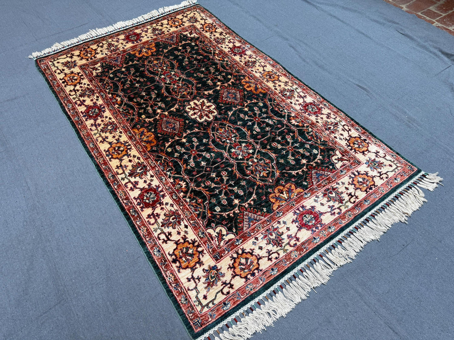 Handmade Afghan Sultani Oriental  Rug -Cream Oriental Wool Carpet for Home Decor,One of a Kind 4x6 Oriental rug,Small Rug for living room