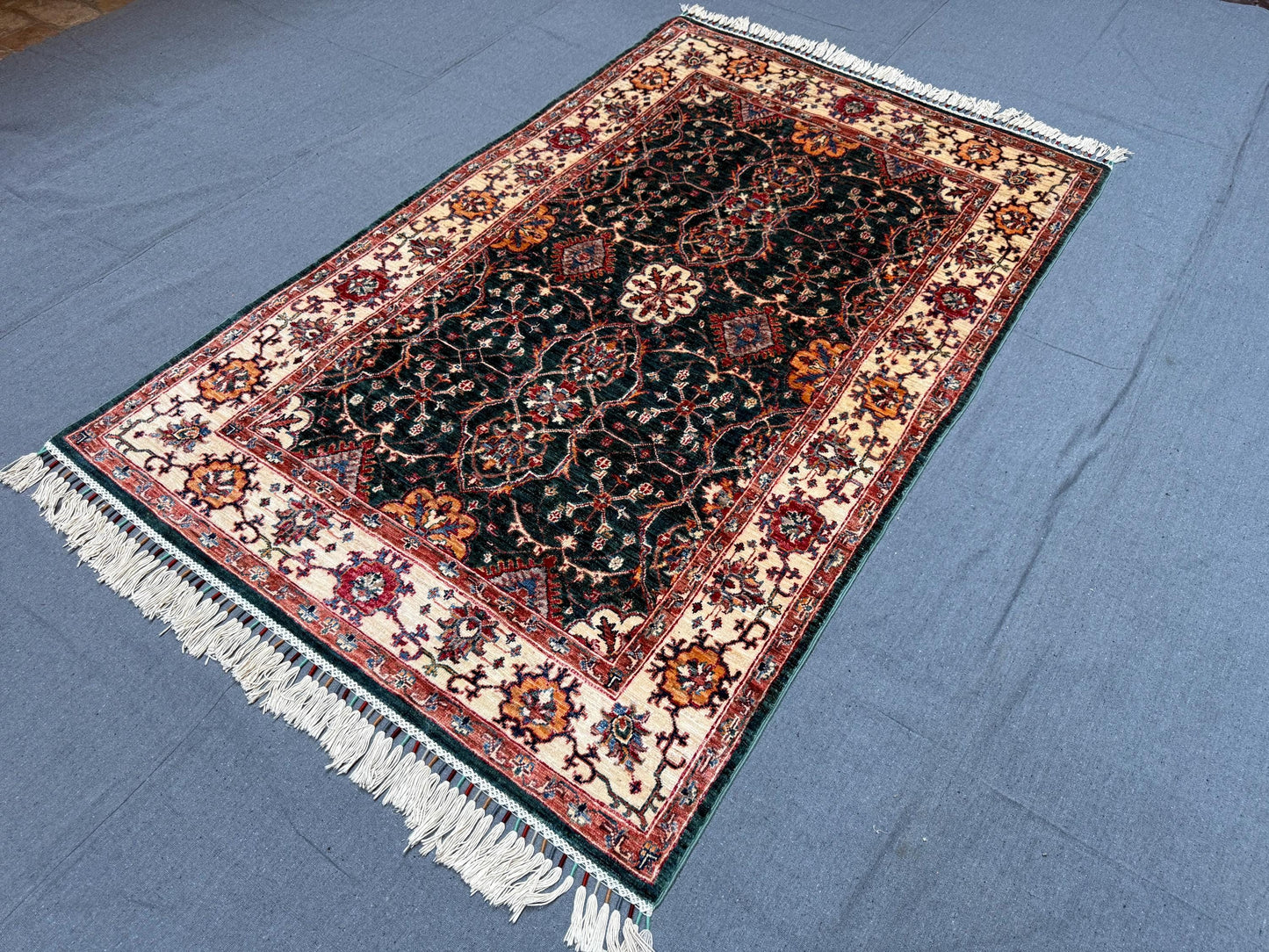 Handmade Afghan Sultani Oriental  Rug -Cream Oriental Wool Carpet for Home Decor,One of a Kind 4x6 Oriental rug,Small Rug for living room