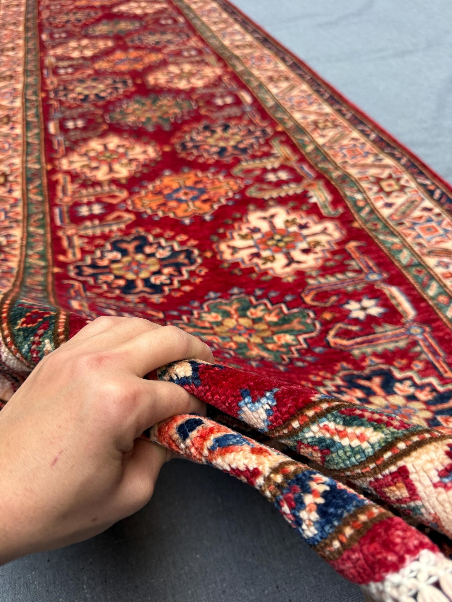 Handmade Red -Burgundy Turkish-Kazakh Runner Rug,Hand-Knotted Rug for Hallways and Entryways,Boho Handmade Runner Rug –10 ft Runner rug.