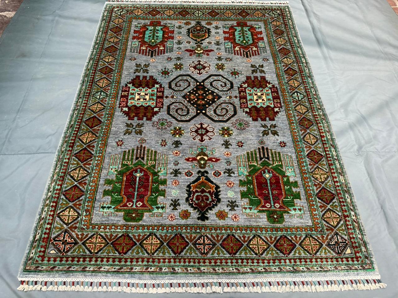 Handmade Waziri Tribal Wool Rug | Living Room - Bedroom Rug - 6x9 Rug,Unique Handmade Rug,Tribal Wool Carpet with Ethnic Motifs.