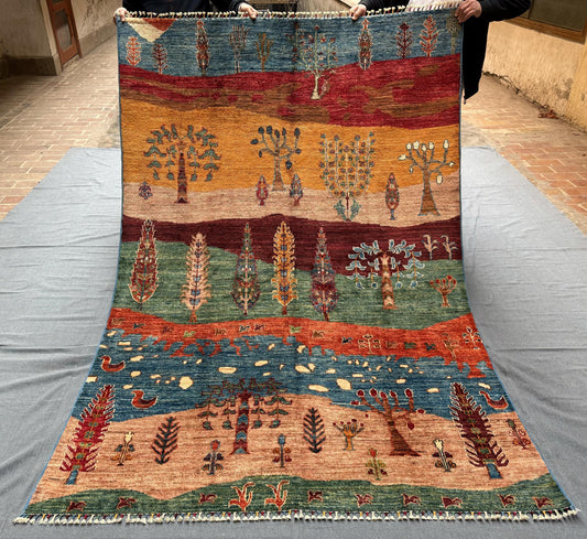 One-of-a-Kind Handwoven Rug – Trees, Lakes, and Wildlife Theme,Unique Tree Of life Living room rug,Artisan Crafted Rug with Nature Scene.