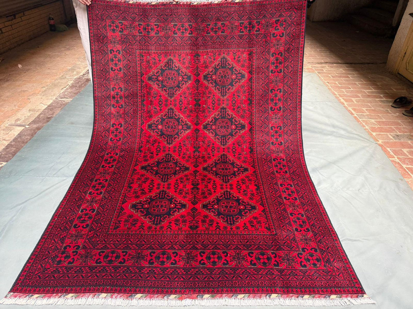 Handmade Red Kalisa Pattern Wool Rug| Red Afghan Rug with Geometric Patterns| Boho Area Rug, | Handwoven Wool rug | Vibrant Red Tribal Decor