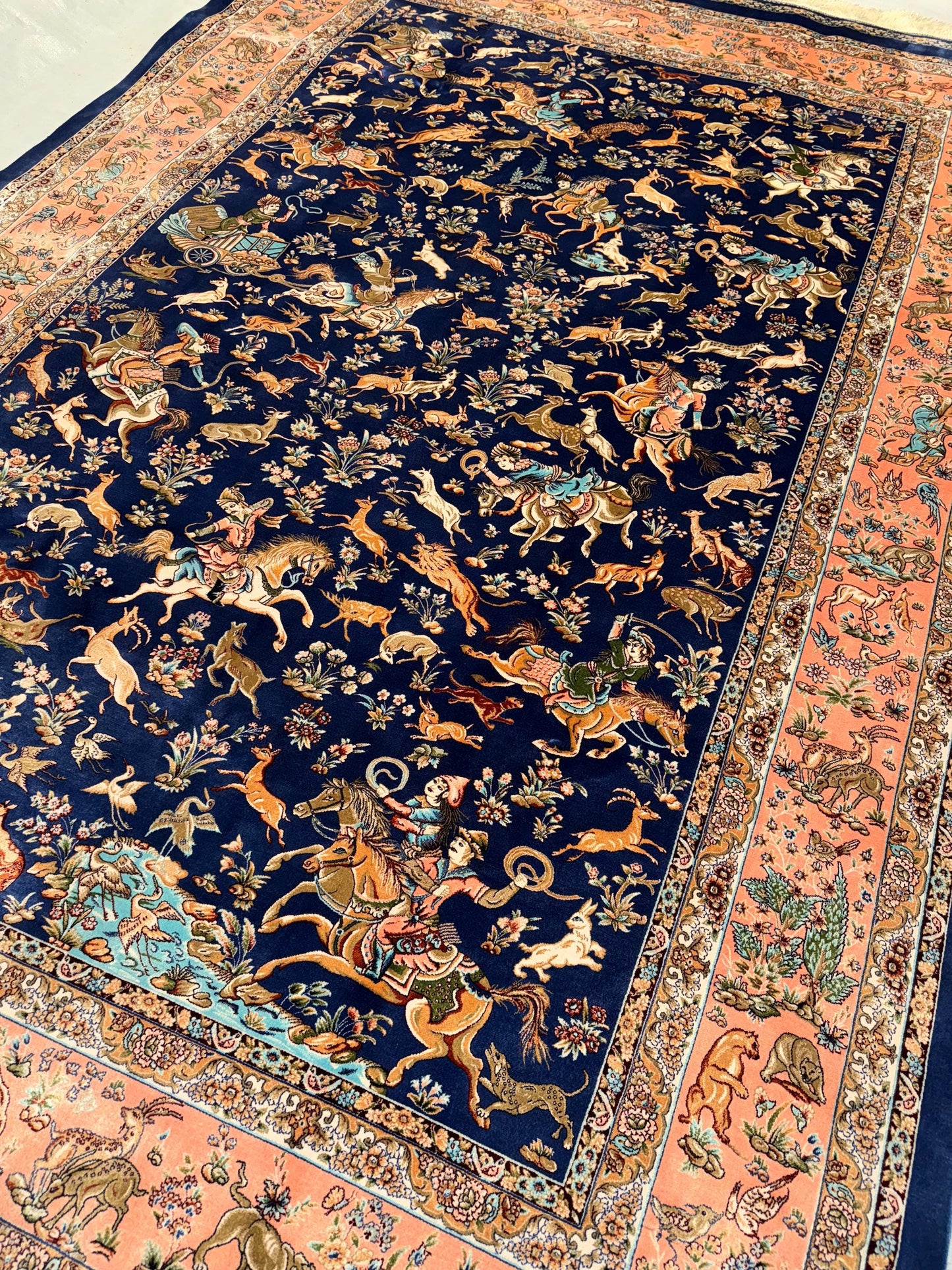 Persian  Silk Rug | Persian Hunting Scene Carpet | Luxury Home Decor,Artisan Silk Rug,Persian Hunting Scene Rug,Persian Silk Hunting Rug.