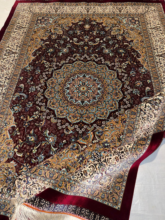 Traditional Persian Silk Rug| Burgundy and Ivory rug with Intricate Design,Artisan Silk Rug,Decorative Persian Silk Rug,Silk living room rug