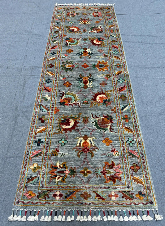 Vintage-Style  Handmade Afghan Turkish Sultani Runner Rug,Luxury Handmade Floral Runner,Runner rug for hallway,6 ft runner rug