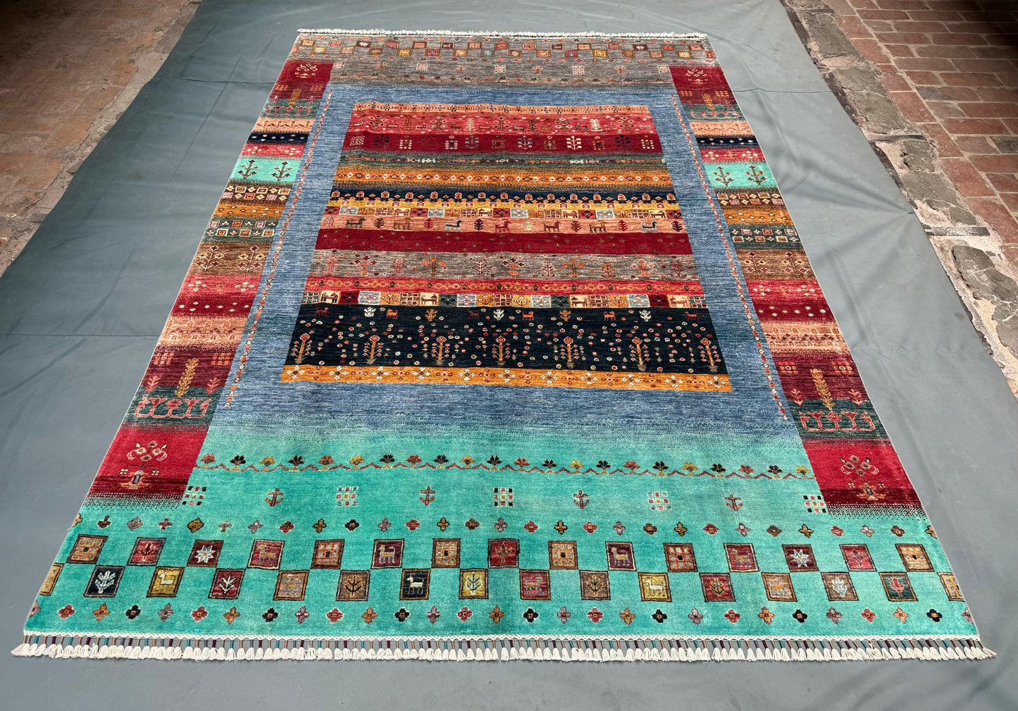 Handmade Gabbeh Wool Rug - Vibrant Boho Area Carpet for Living Room,Colorful Gabbeh Persian Rug,Large Handmade Gabbeh Rug,Modern Boho rug.