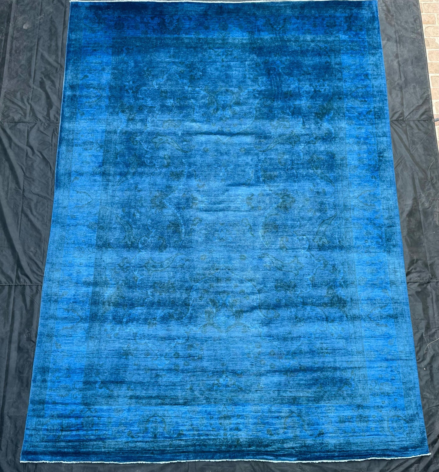 Handmade Blue Overdyed Vintage Rug - Large Handmade Overdyed Rug in Vibrant Blue,One-of-a-Kind Blue Modern Overdyed Rug,10x14 large area rug