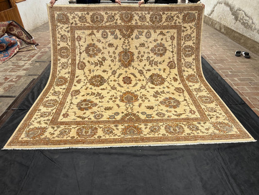 Traditional Hand-Knotted Square Beige Oriental Rug,Large Square Area rug,Neutral Beige and Brown Floral Area Rug,Classic Oriental Beige Rug