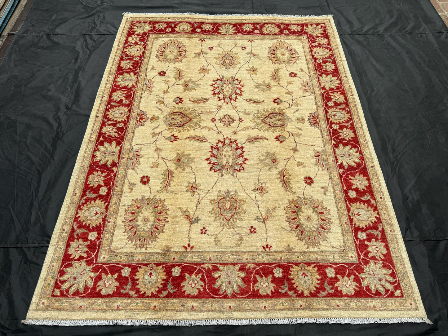 Handmade 5x7 Red and Cream Wool Rug-Elegant Floral Design Area Rug,Traditional 5x7 Hand-Knotted Wool Rug,5x7 Red Cream Chobi living room rug