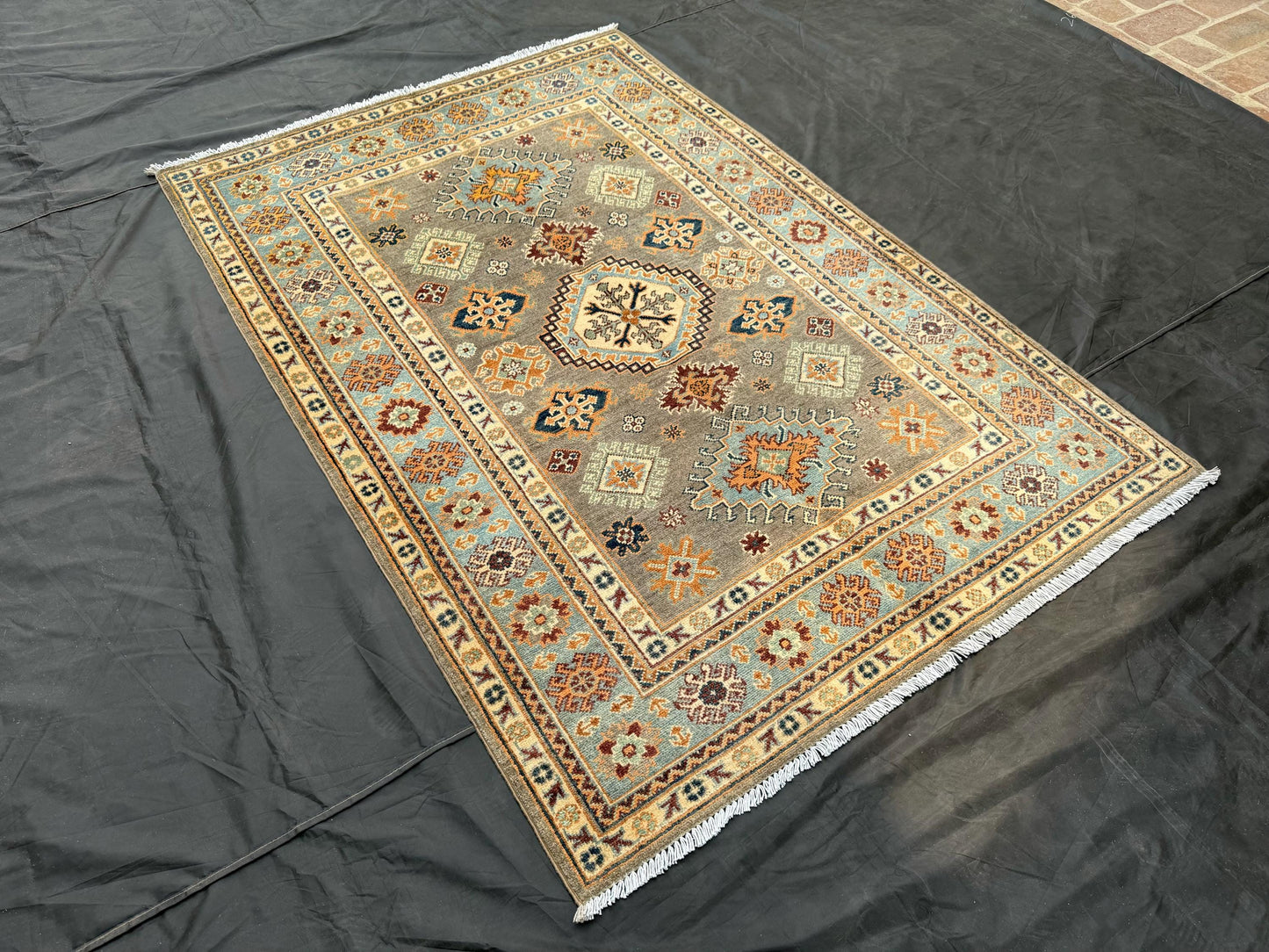 Handmade Turkish Rug - Vintage-Style Wool Carpet with Geometric Patterns,Vintage Design with Tribal Patterns,Turkish kazakh design area rug.