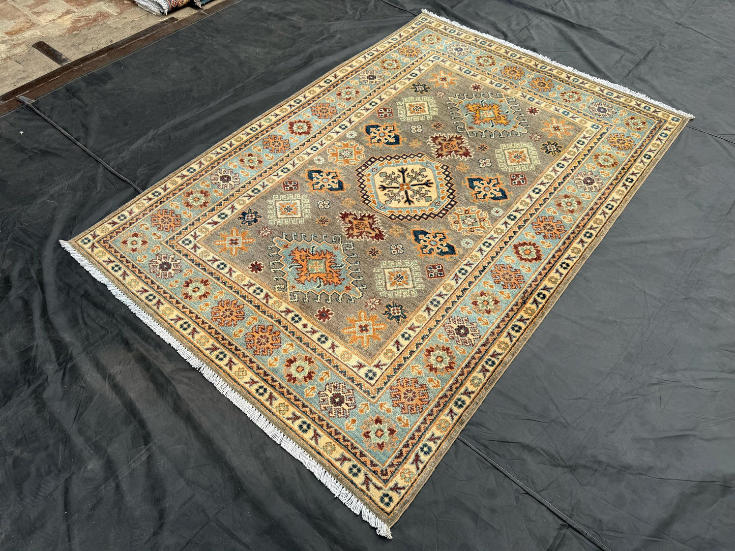 Handmade Turkish Rug - Vintage-Style Wool Carpet with Geometric Patterns,Vintage Design with Tribal Patterns,Turkish kazakh design area rug.