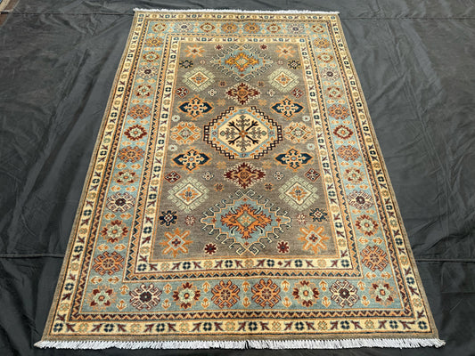 Handmade Turkish Rug - Vintage-Style Wool Carpet with Geometric Patterns,Vintage Design with Tribal Patterns,Turkish kazakh design area rug.