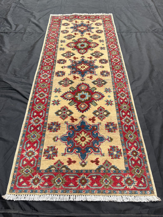 Handmade Turkish Runner Rug – Traditional Wool Carpet with Floral Motifs,Red and Beige Hallway Runner – Hand-Knotted Turkish Wool Rug