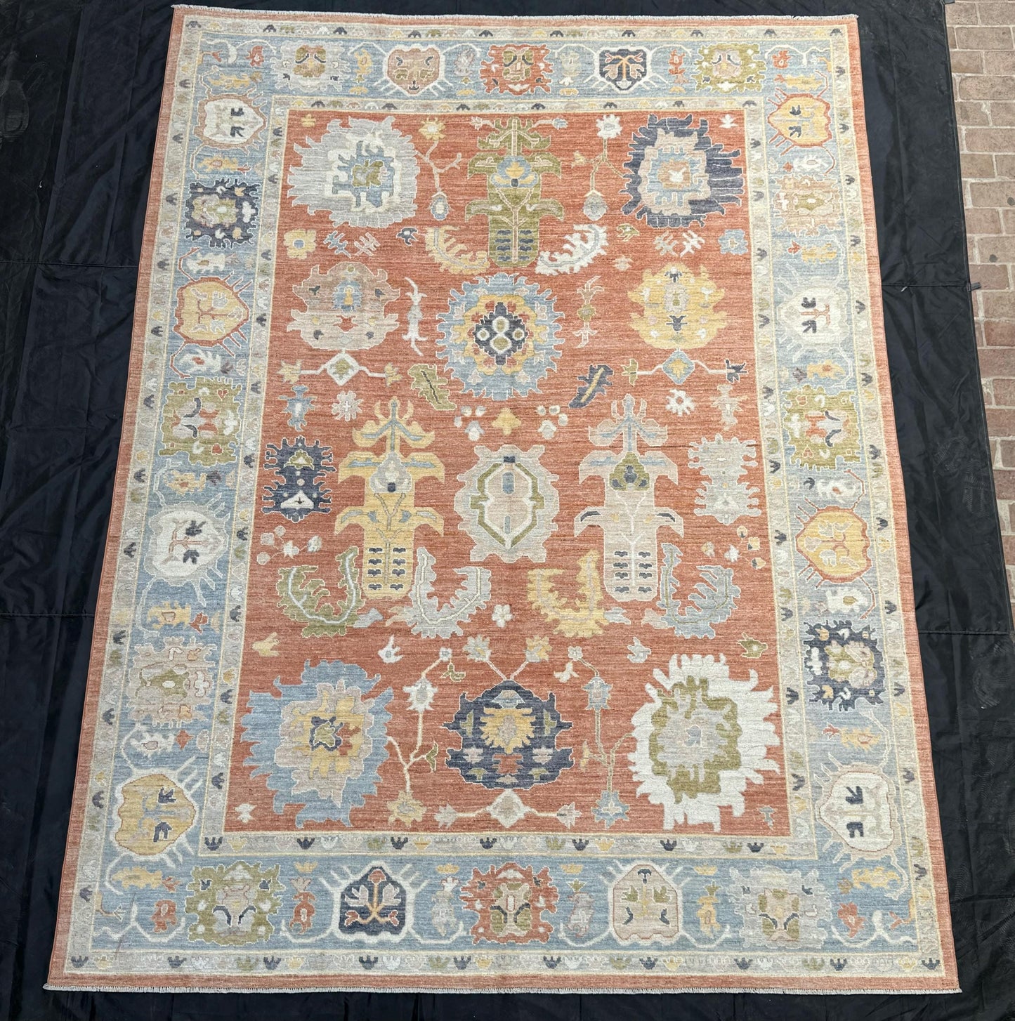 10x13 Soft Pastel Blue Peach  Turkish Oushak Rug,Large Neutral Oushak Rug,Peach and Blue Oushak Rug,Turkish Oushak Rug in Soft Pastel Hues