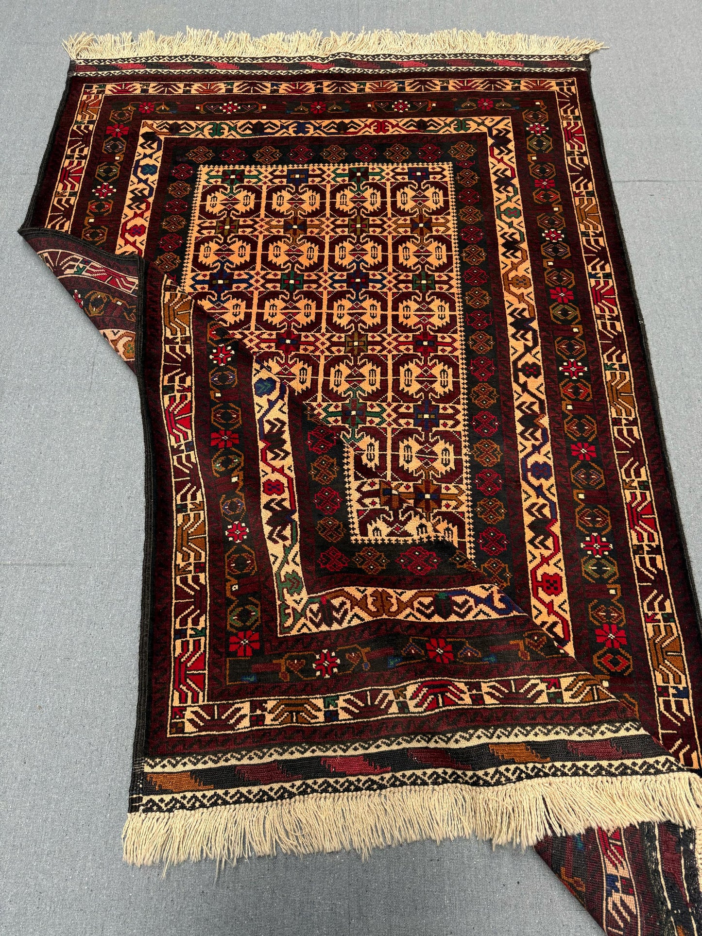 Baluch Design Authentic Turkish Wool Rug – Vintage Style Carpet with Geometric Designs,Turkish Rug– Handwoven Wool Rug with Ethnic Patterns