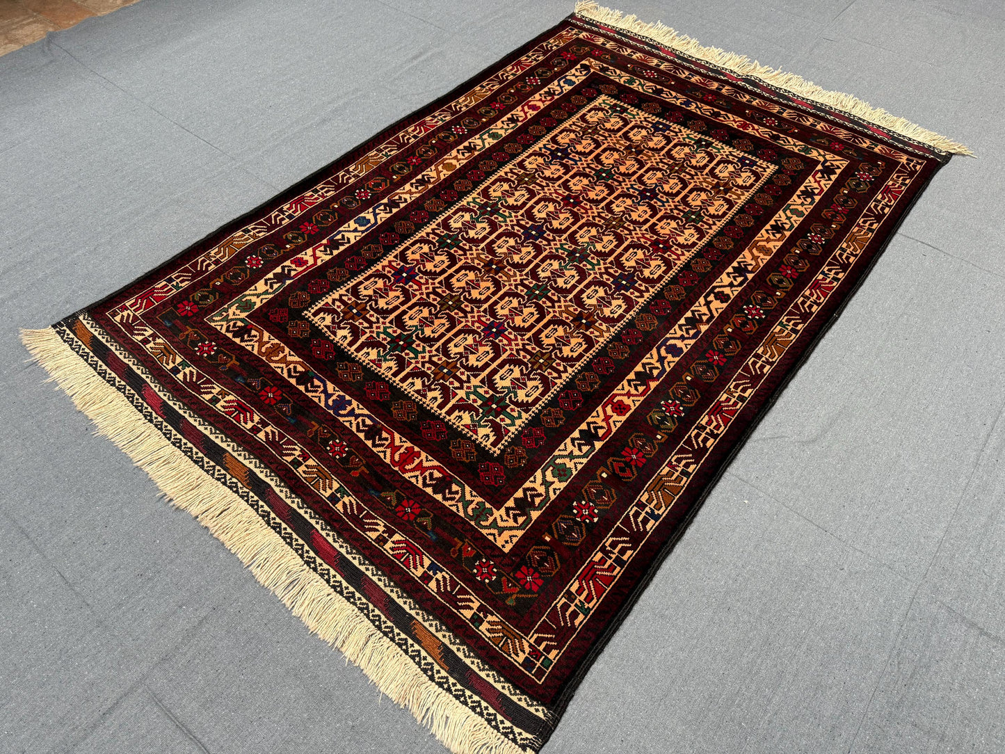 Baluch Design Authentic Turkish Wool Rug – Vintage Style Carpet with Geometric Designs,Turkish Rug– Handwoven Wool Rug with Ethnic Patterns