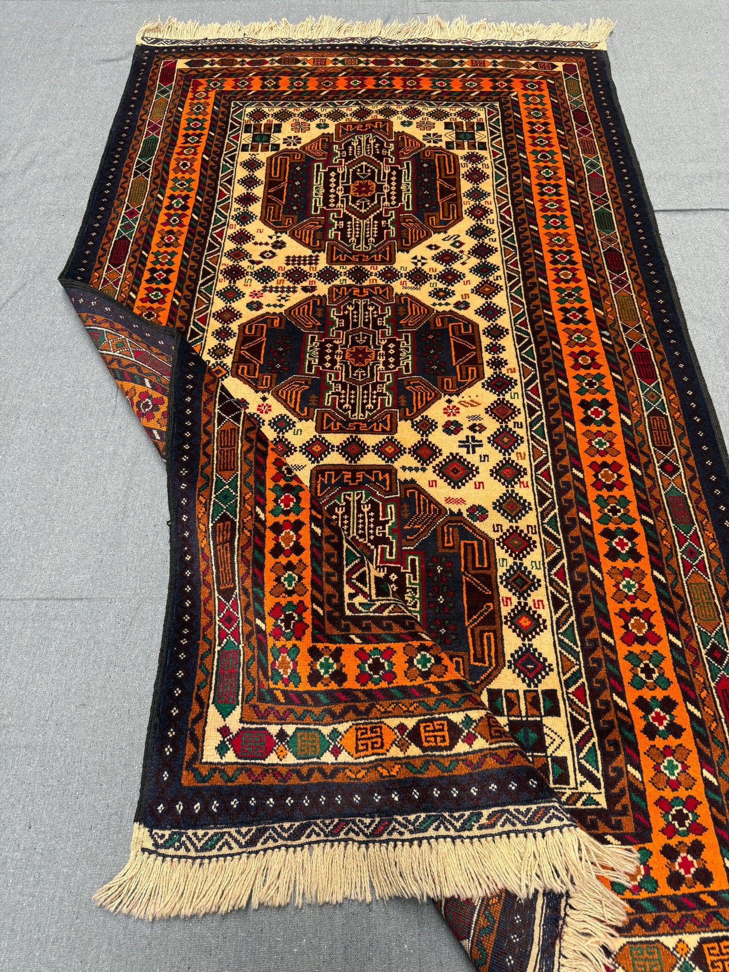 Handmade Tribal Rug - Bold Geometric Wool Carpet for Bohemian Decor,Authentic Turkish Rug - Handmade Wool Area Carpet with Tribal Motifs.