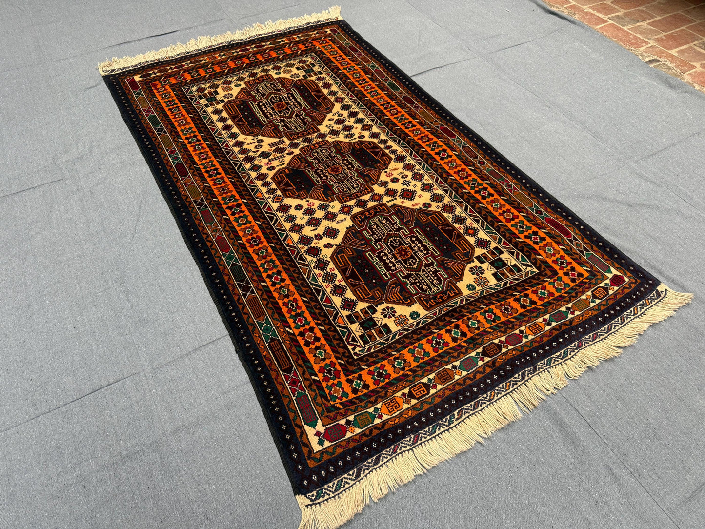 Handmade Tribal Rug - Bold Geometric Wool Carpet for Bohemian Decor,Authentic Turkish Rug - Handmade Wool Area Carpet with Tribal Motifs.