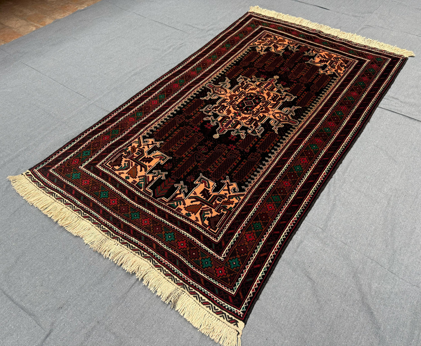 Traditional Handwoven Turkish Rug-Dark Tones with Intricate Tribal Design,Authentic Turkish Rug - Artisan Wool Carpet with Geometric Motifs