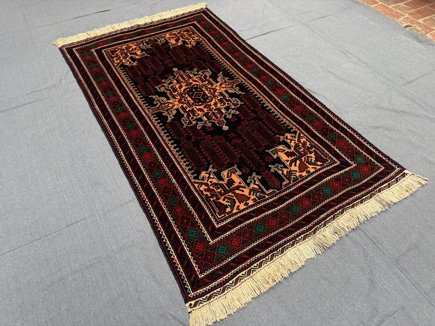 Traditional Handwoven Turkish Rug-Dark Tones with Intricate Tribal Design,Authentic Turkish Rug - Artisan Wool Carpet with Geometric Motifs