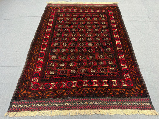 Handmade Turkish Rug - Red and Brown Geometric Wool Carpet,Bohemian Handmade Rug - Vintage-Style Turkish Wool Carpet,Bold Color Unique Decor