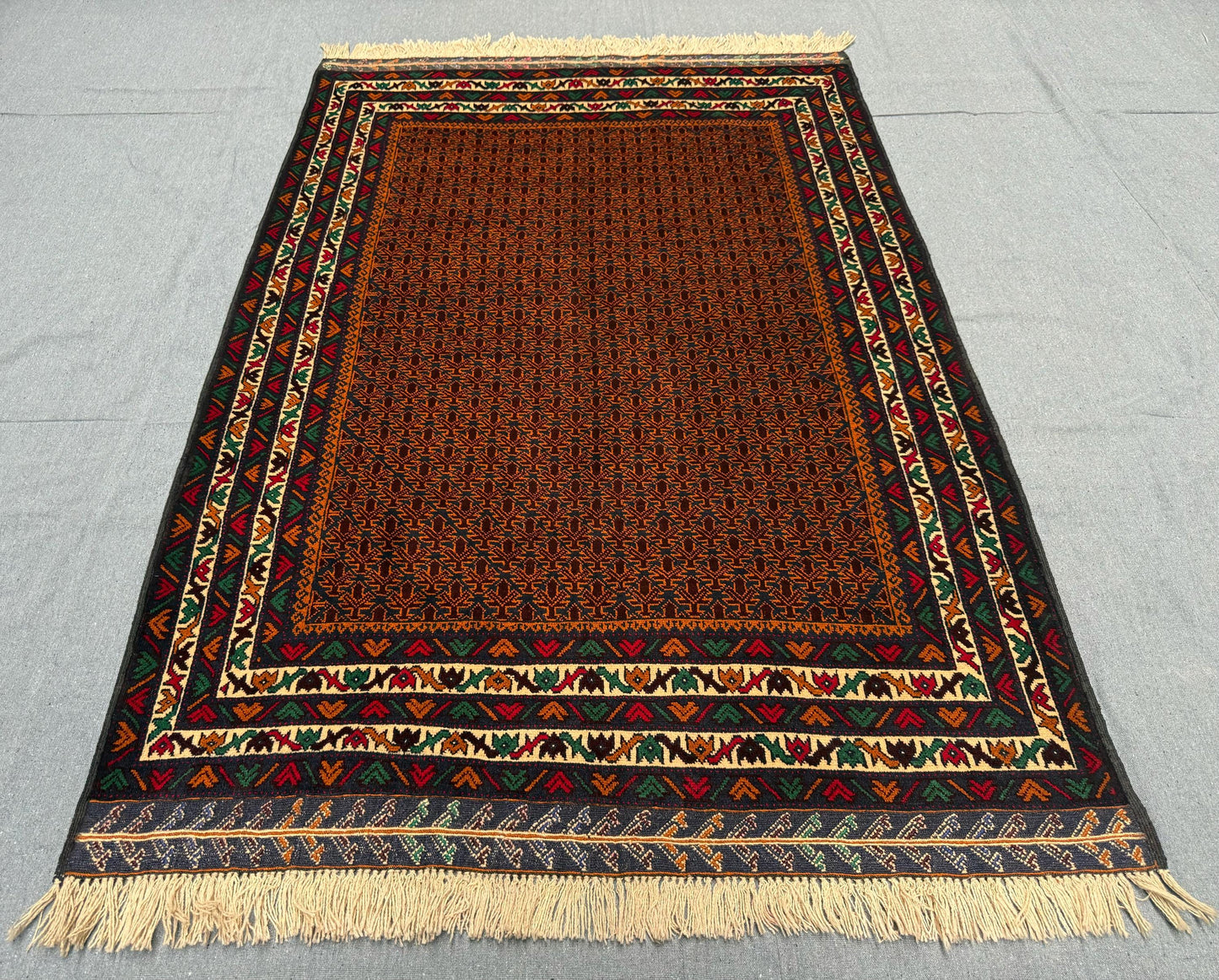 Handmade Turkish Rug - Earthy Tones Wool Carpet with Geometric Patterns,Handwoven Wool Carpet in Brown and Red Tones,Earthy Colors Rug