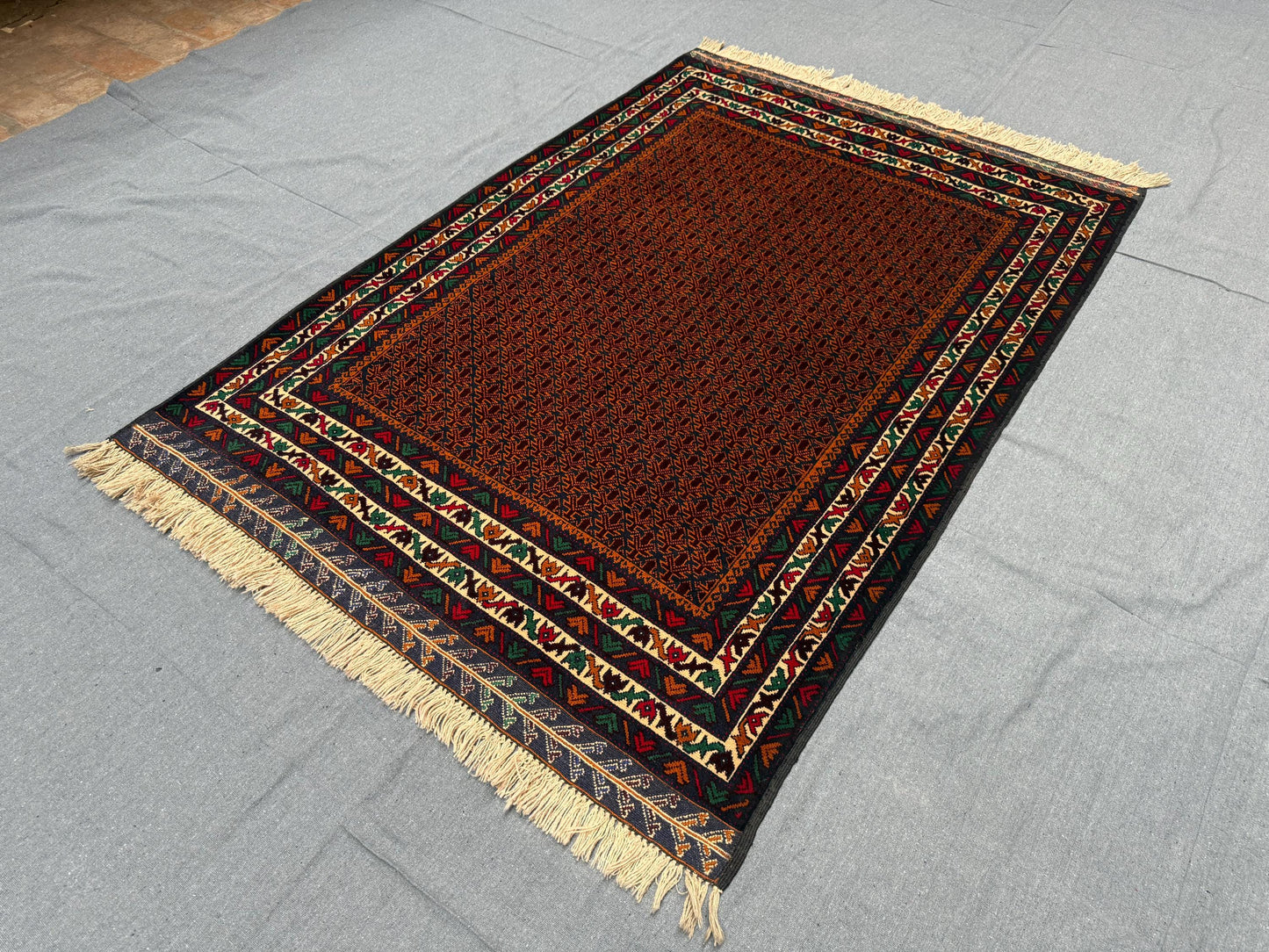 Handmade Turkish Rug - Earthy Tones Wool Carpet with Geometric Patterns,Handwoven Wool Carpet in Brown and Red Tones,Earthy Colors Rug