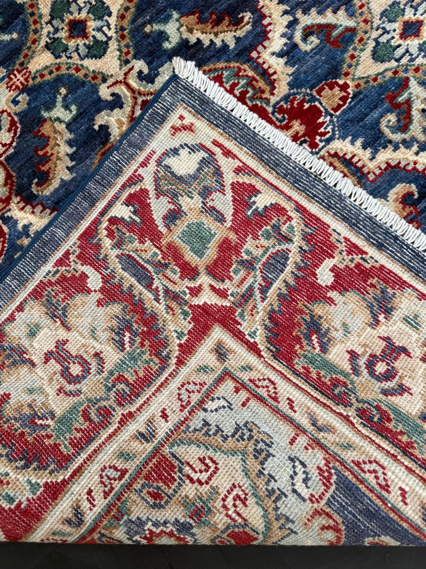 Handmade Persian-Style Rug - Red and Blue Wool Carpet with Intricate Floral Design,Handmade Wool Carpet with Rich Red and Blue Tones.4x6 Rug