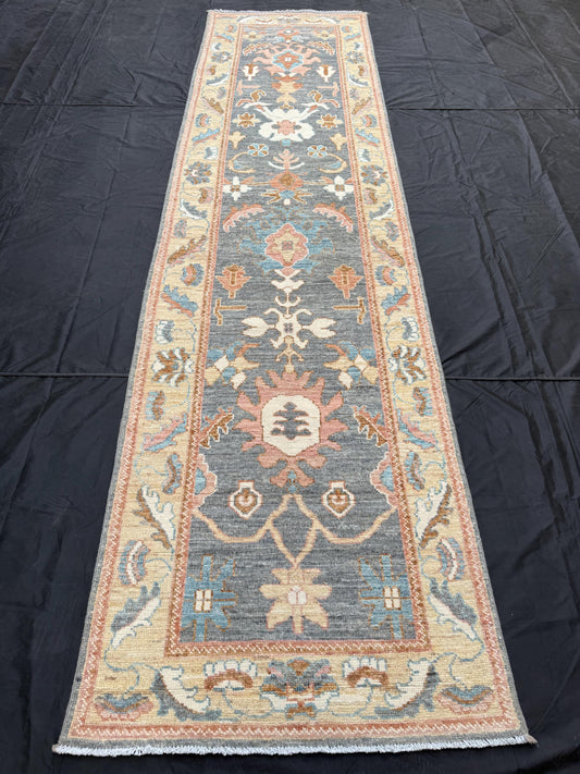 11 ft Handmade Soft Pastel Runner Rug,Neutral Tone Turkish Runner,Turkish Hallway Runner,Handmade Carpet for Hallways or Entryways.