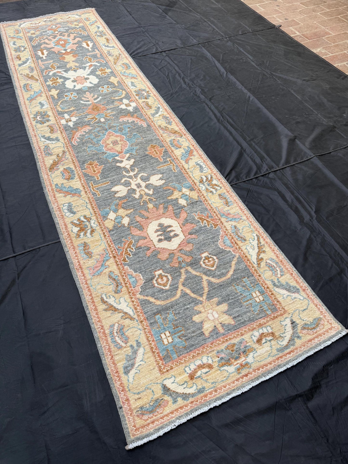 11 ft Handmade Soft Pastel Runner Rug,Neutral Tone Turkish Runner,Turkish Hallway Runner,Handmade Carpet for Hallways or Entryways.