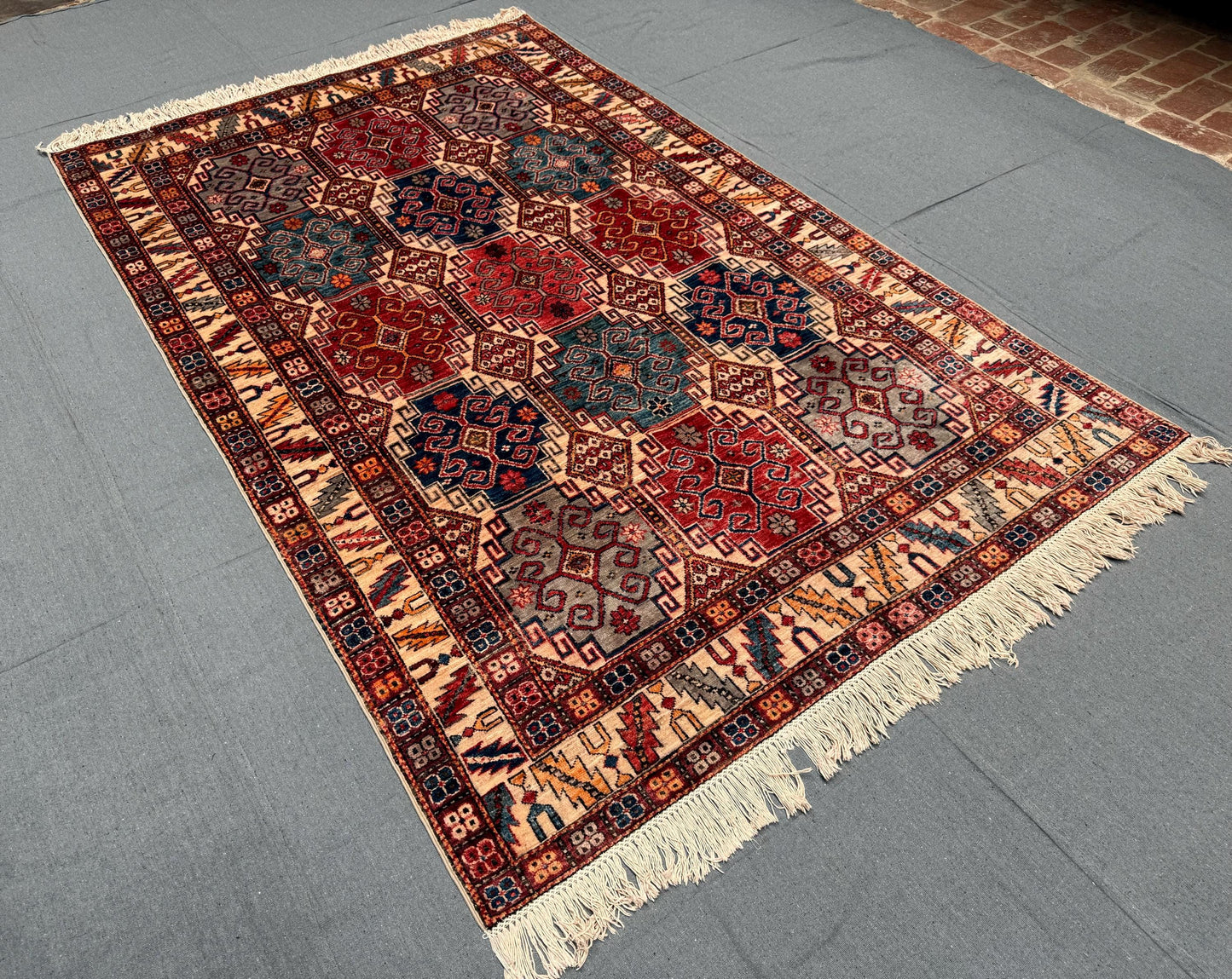 5x7 Handmade Waziri Oriental Rug-Authentic Wool Carpet with Tribal Patterns,Luxury 5x7 Oriental Waziri Rug,5x7 living room rug,bedroom rug.