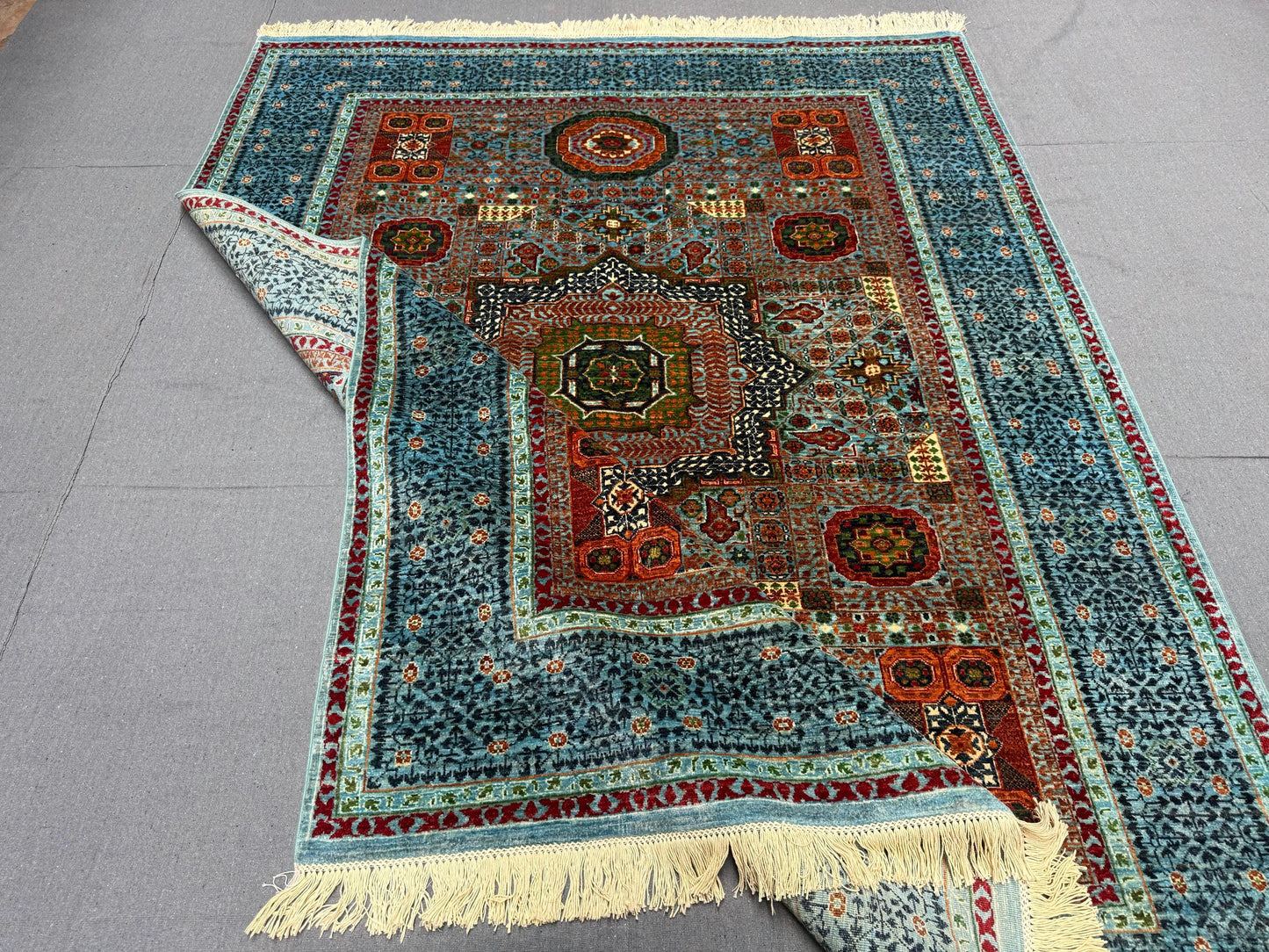 Handwoven Oriental Mamluk Rug - Vibrant Wool Carpet in Turquoise and Red,Authentic Handmade Oriental Rug,Oriental Rug for Luxury Home Decor