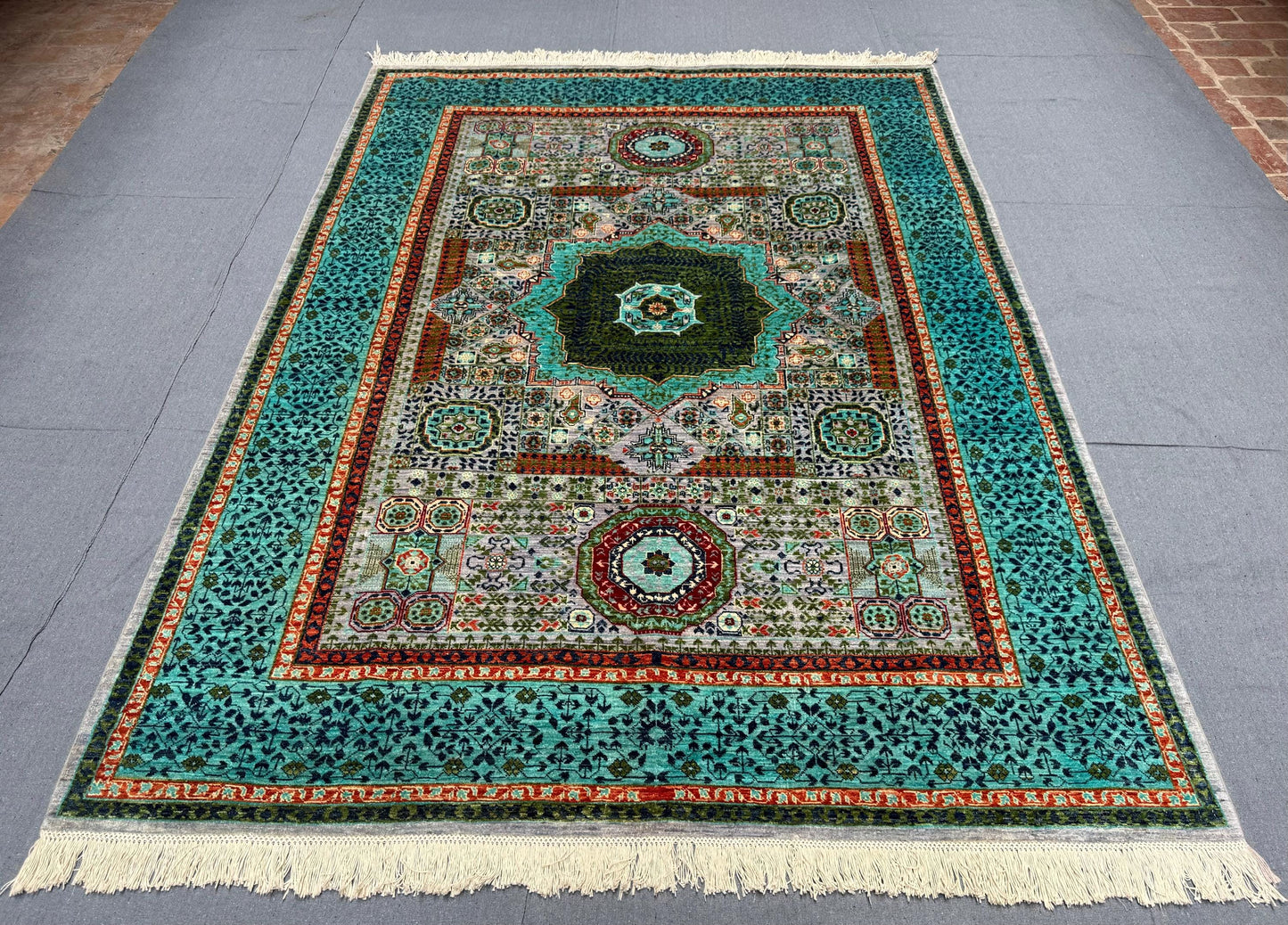 Luxury Handmade 5x8 Mamluk Oriental Rug,Persian-Style Wool Rug in Turquoise and Green,Turquoise and Green Oriental Rug,5x8 living room rug