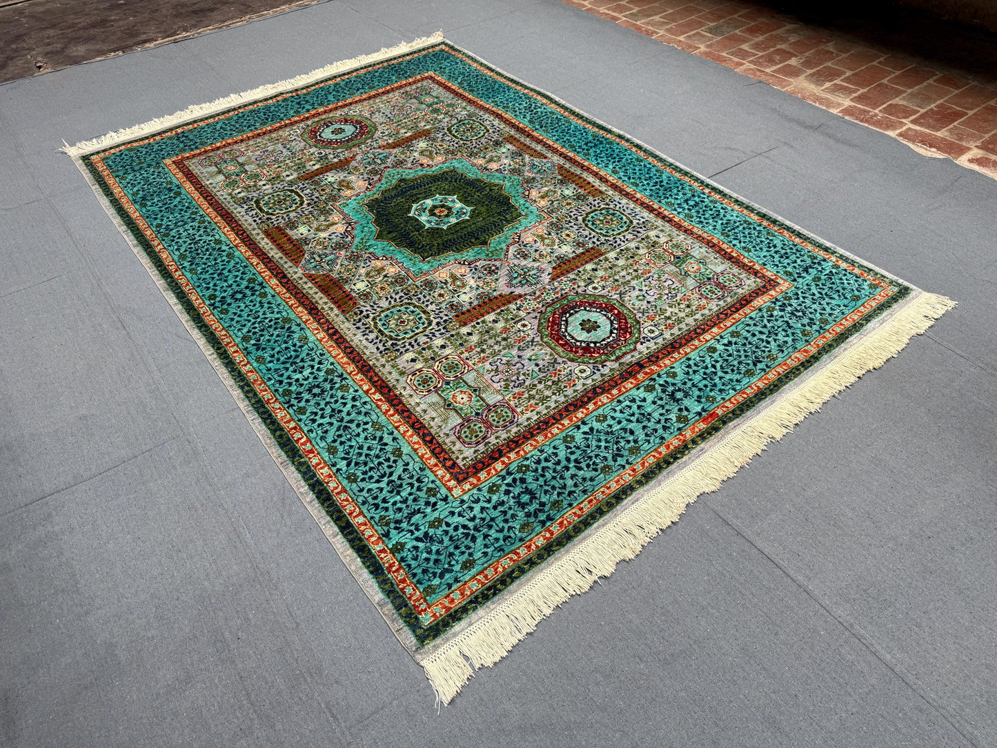 Luxury Handmade 5x8 Mamluk Oriental Rug,Persian-Style Wool Rug in Turquoise and Green,Turquoise and Green Oriental Rug,5x8 living room rug