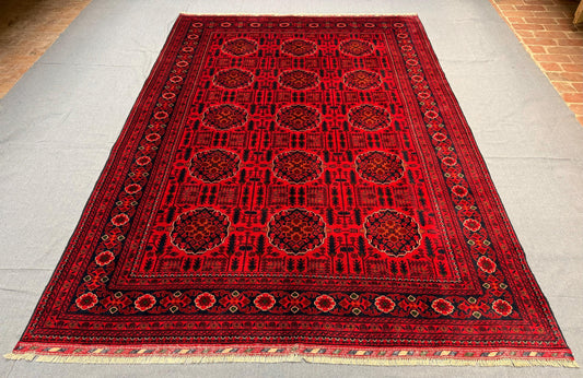 Handmade 6x10 Red Wool Rug-Traditional Large Afghan Rug with Geometric Patterns,Handcrafted 6x10 Red Oriental Rug-Vibrant Wool Rug for home.