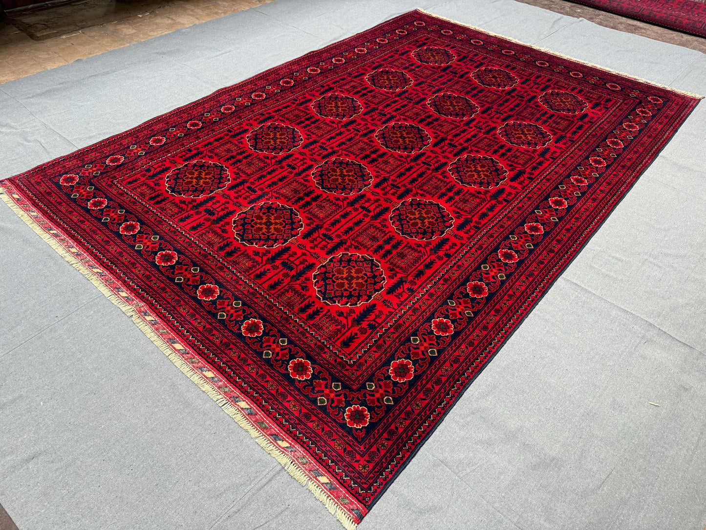 Handmade 6x10 Red Wool Rug-Traditional Large Afghan Rug with Geometric Patterns,Handcrafted 6x10 Red Oriental Rug-Vibrant Wool Rug for home.