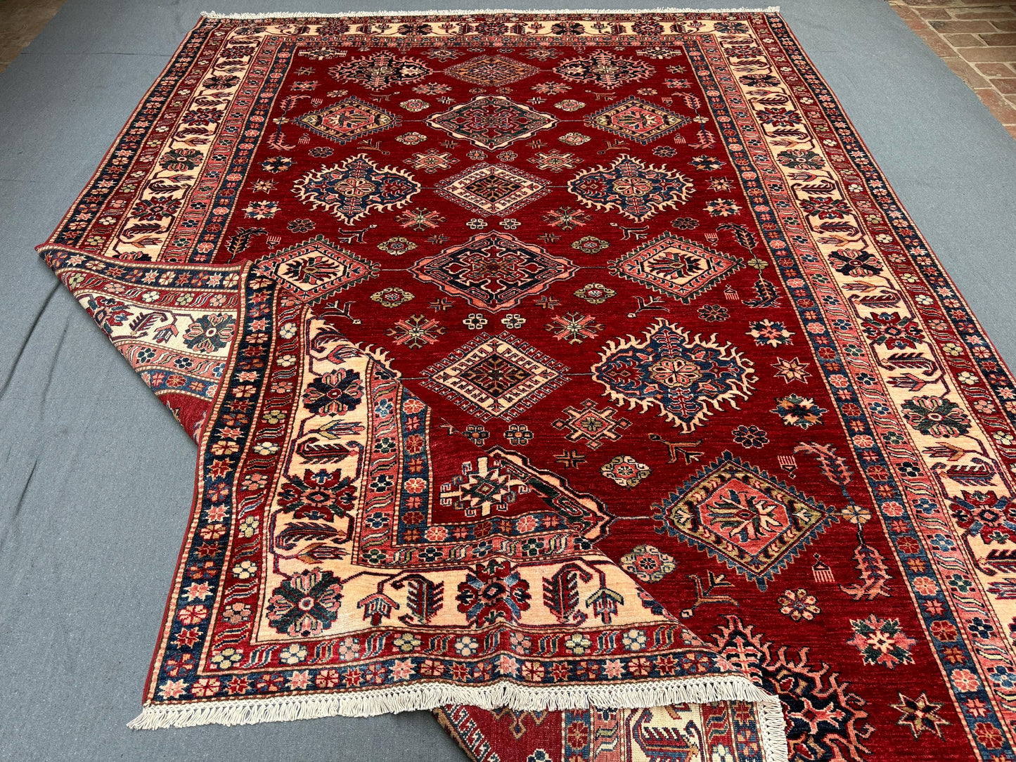 Handmade 8x11 Red Oriental Rug,Turkish-Kazakh Red living room rug,8x11 Handmade Red Persian-Style Rug-Perfect for Living Room or Bedroom