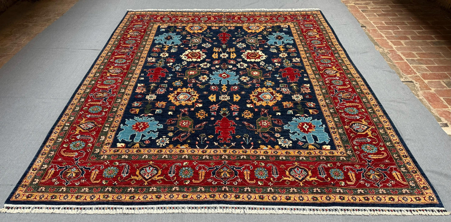 Authentic Persian Blue Bidjar Rug 8x9,Large 8x9 Bidjar Area Rug,8x9 living room rug,Dining area rug,Bedroom rug,Persian Bidjar Carpet.