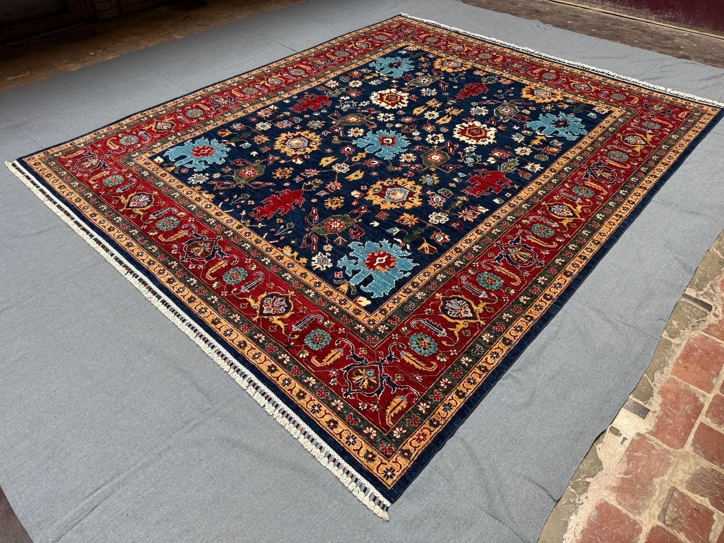 Authentic Persian Blue Bidjar Rug 8x9,Large 8x9 Bidjar Area Rug,8x9 living room rug,Dining area rug,Bedroom rug,Persian Bidjar Carpet.