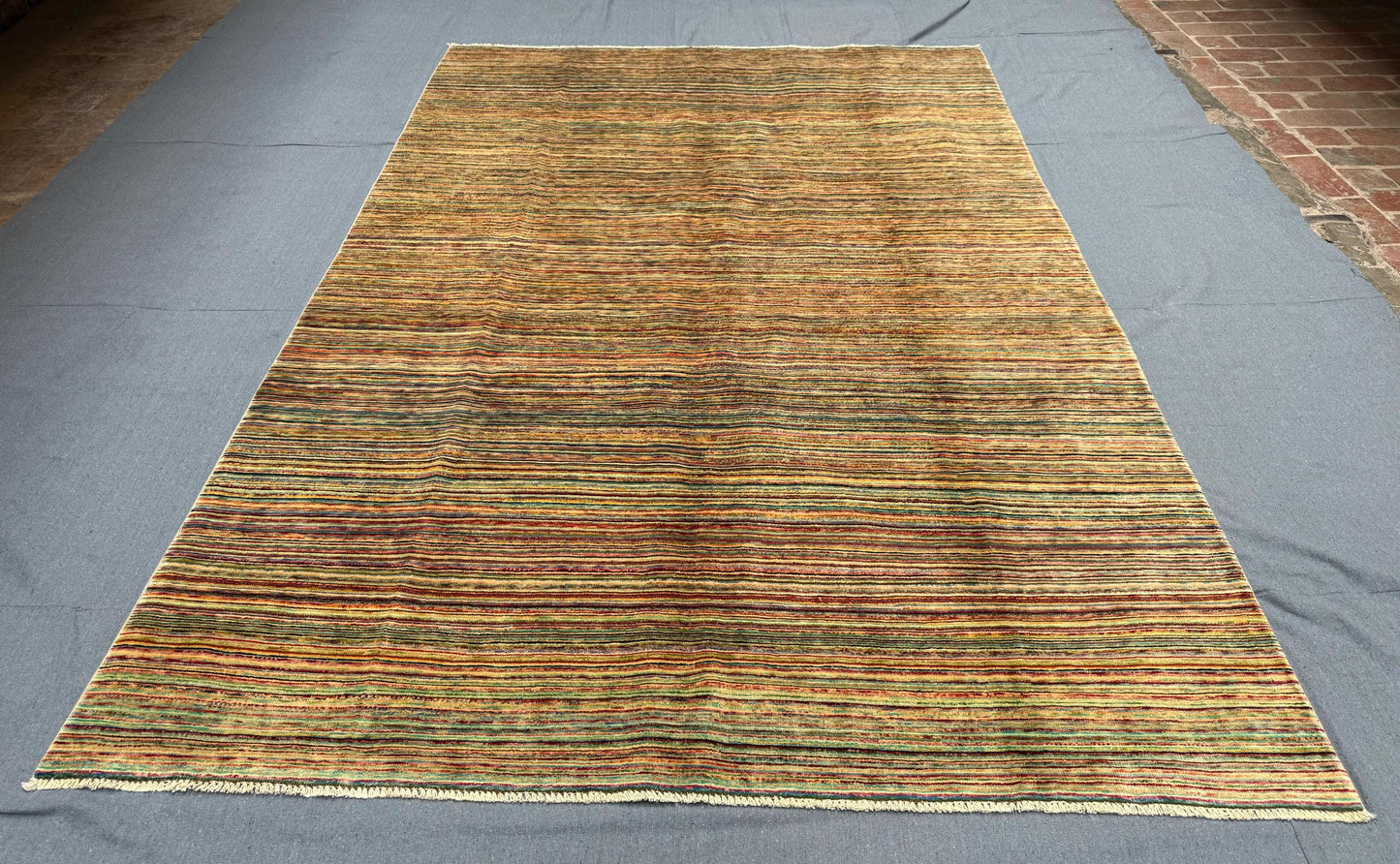 Colorful Modern Gabbeh Area Carpet,Modern living room rug,Neutral Handmade Wool Rug - Striped Design for Contemporary Homes,Earth Tones Rug