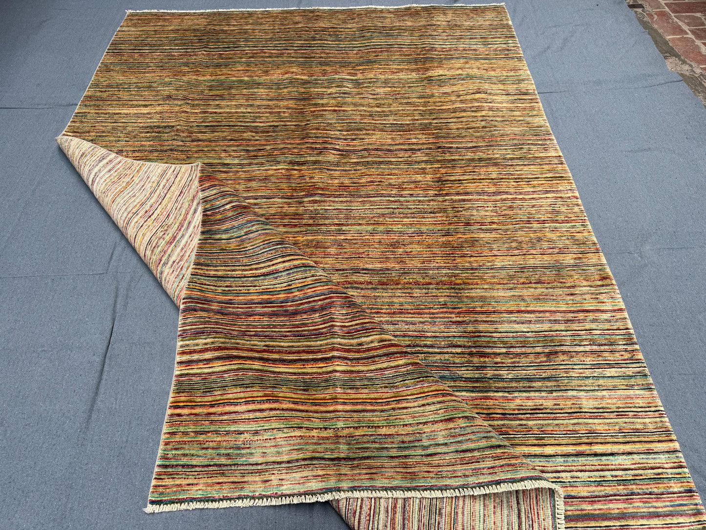 Colorful Modern Gabbeh Area Carpet,Modern living room rug,Neutral Handmade Wool Rug - Striped Design for Contemporary Homes,Earth Tones Rug