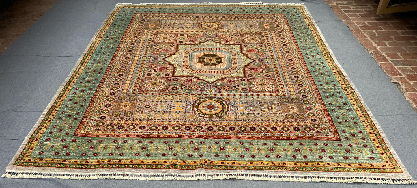 One-of-a-Kind Handmade Mamluk Rug 8x10 - Luxurious Green Modern Oriental Wool Rug,Oriental Large Mamluk Rug 8x10 ,Handmade 8x10 Mamluk Rug