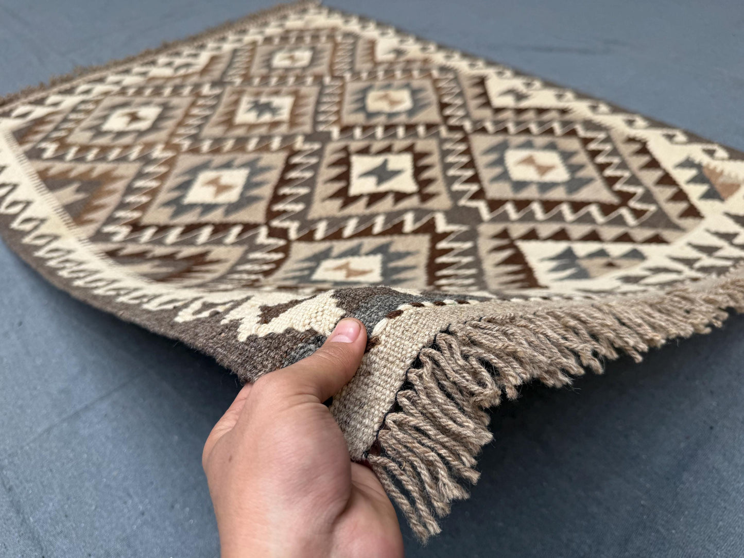 Reversible Handmade Kilim Rug - Geometric Wool Flatweave in Neutral Earthy Tones,Traditional Turkish Kilim Rug,Small Area Kilim Rug.