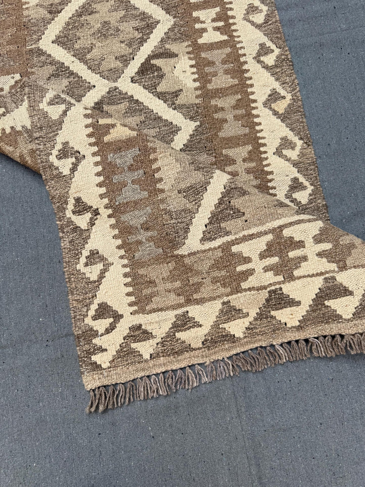 Flatweave reversible Kilim Runner Rug,Beige and Brown Wool Flatweave Carpet for Narrow Spaces,7 ft Kilim Runner Rug,7 ft runner kilim.