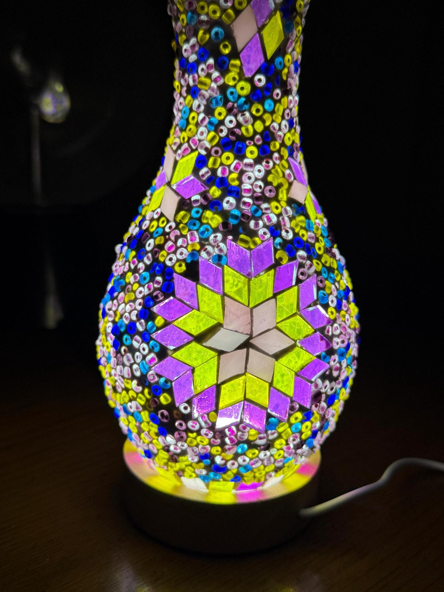 Turkish Purple Mosaic Vase Lamp-Glass Mosaic Turkish Table Lamp – Perfect Gift for Boho & Vintage Lovers,Boho Bed Side lamp,Unique Vase