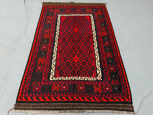 Handmade Vintage Red Small Kilim Wool Rug,Small Geometric Kilim Rug,Handmade Turkish Kilim Rug,Handmade Wool Flatweave,Bold Red Kilim Rug.