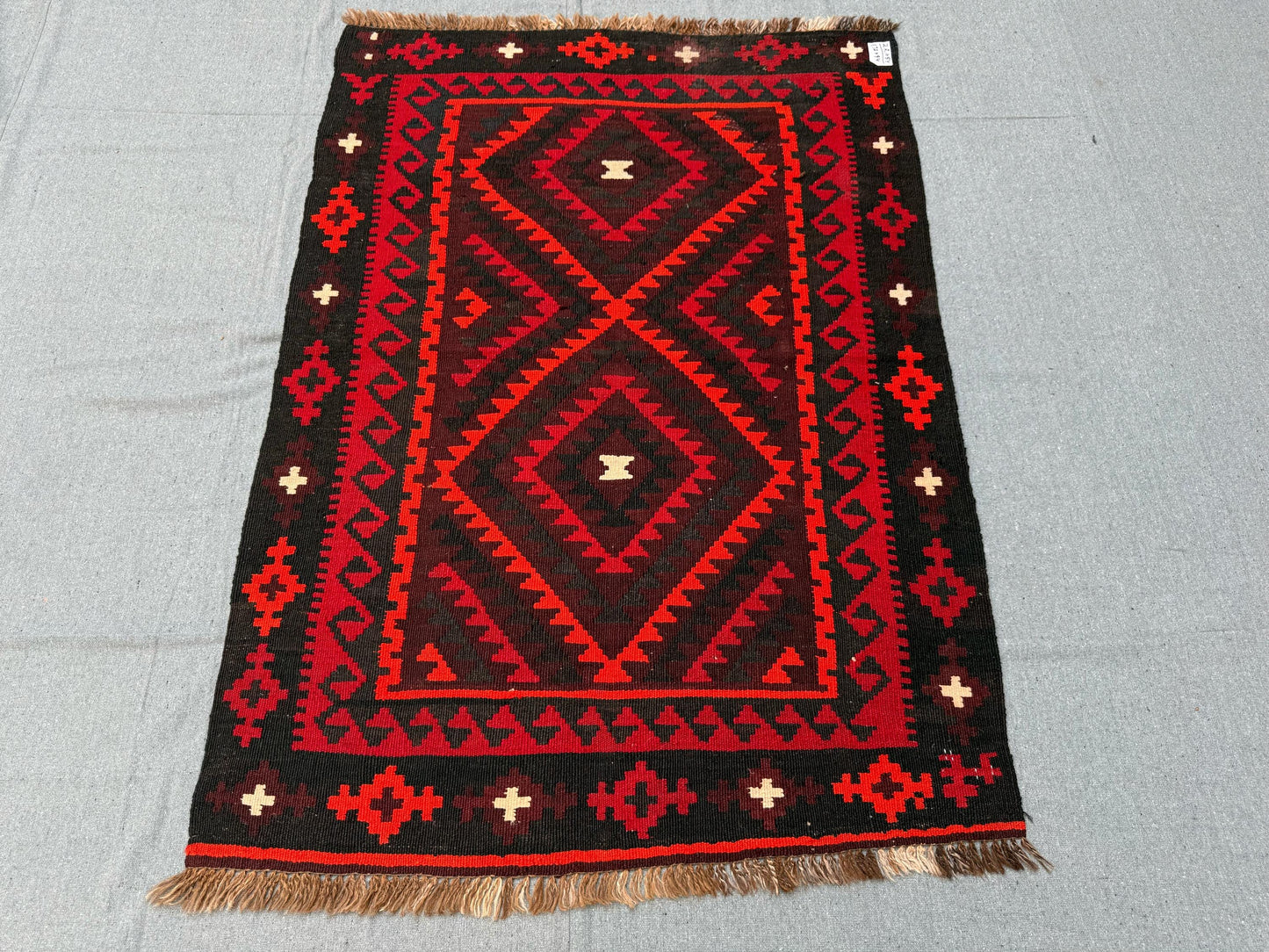 Handmade 5x8 Vintage Turkish Kilim Rug-Red and Black Tribal Design,Traditional 3x5 Turkish Kilim Rug,Vintage Wool Kilim Carpet,Afghan Kilim