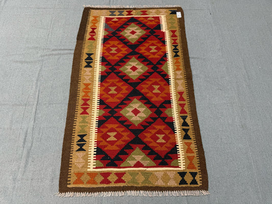 Handmade Vintage Turkish Kilim Rug- Multicolor Tribal Flatweave,Red and Brown Handmade Vintage Kilim Rug - Turkish Tribal Wool,Vintage Kilim