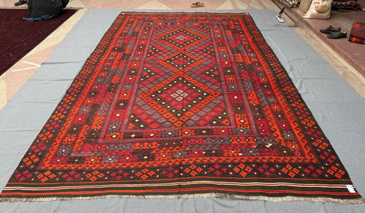 Handmade Vintage Kilim Rug 8x12 Large Turkish Oriental Carpet Bohemian Tribal Wool Flatweave,Vintage Red and Black Kilim Rug,Afghan kilim